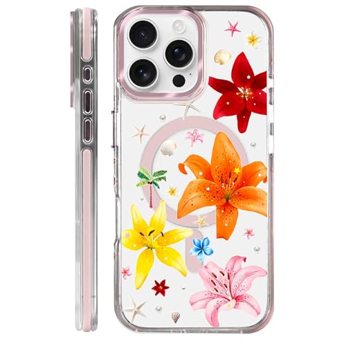 Clear Magnetic Case for iPhone 16 ProMax, Slim Anti-Yellow Transparent Cover, Military Grade Protection, Phone Cases for iPhone 16 ProMax, Colorful Lily Floral Summer - color: Colorful Lily Floral Summer, size: Iphone 16 Pro Max