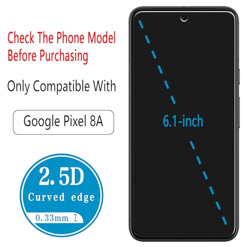2 Pack Screen Protector for Google Pixel 8A 6.1 inch Tempered Glass - color: Clear-Google Pixel 8a
