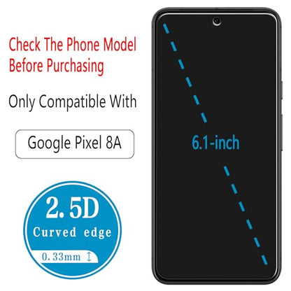 2 Pack Screen Protector for Google Pixel 8A 6.1 inch Tempered Glass - color: Clear-Google Pixel 8a