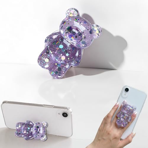 Lilac 3D Cute Bear Phone Grip, 1 Pc, Dual-use Design