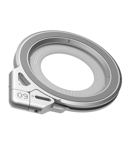 Aulumu G09 Magnetic Ring Grip | Omnidirectional Rotation | MagSafe Compatible | Aluminium Alloy Construction | Stable Dual-Sided Magnetic Attachment | Includes Handle Ring Phone Stand- Silver - color: Silver