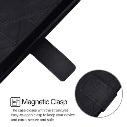 Faux Leather Flip Wallet Case for Motorola Moto G75, YBS Black | Card Slots Storage, Magnetic Closure, Hands-Free Kickstand, RFID Blocking, Precise Cutouts - color: Black