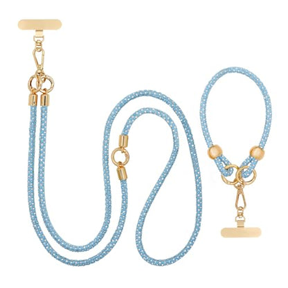 Crystal Phone Lanyard Crossbody and Wrist Strap Lanyard Rhinestone Anti-Theft Phone Strap Phone Neck Strap for Women - color: Sky Blue