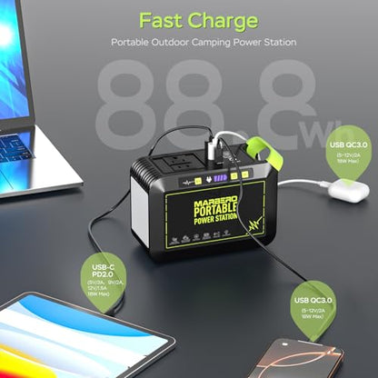 MARBERO Solar Powered Generator 88Wh, 120W Surge with 25W Solar Panel Kit - color: Green Gray