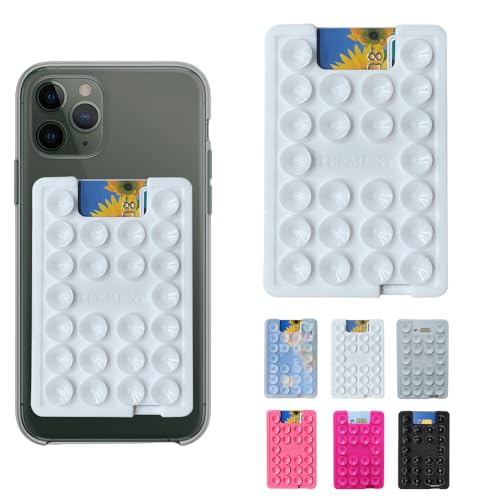 Suction Card Holder Mount, Phone Wallet, Silicon Adhesive Accessory for iPhone and Android, Hands-Free Mirror Shower Holder, TikTok Videos and Selfies - White