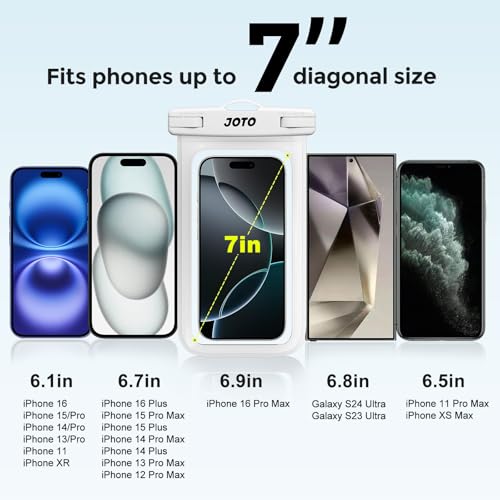 JOTO Up to 7" Universal Waterproof Phone Case for iPhone 17 Air 16 15 14 13 12 11 Plus Pro Max, IPX8 Cellphone Dry Bag XR X SE, Galaxy S23 S22 S21 S20+ S20 S10 Plus Note, Pixel -White - color: White, size: 1 Pack