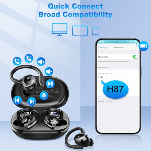Hupoaf Wireless Earbuds Sport, NEW Bluetooth 5.4 Headphones with Earhooks, 50H Stereo Deep Bass Over Ear Buds with 4 ENC Noise Canceling Mics, IP7 Waterproof Earphones for Running Workout Gym -Black - color: B-Glossy black
