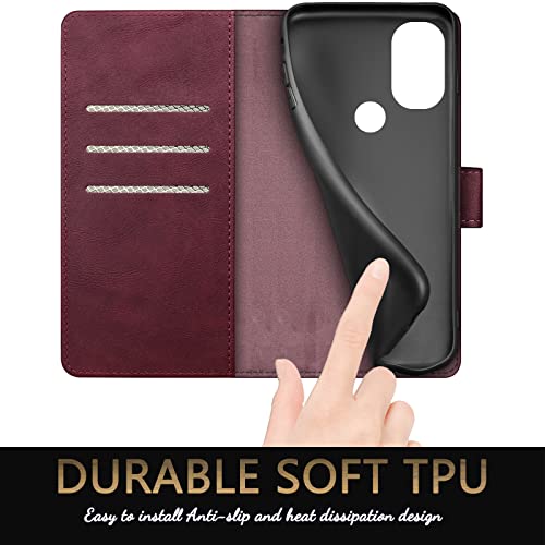 SUANPOT for Motorola（Moto G Power 2022） Wallet case 【RFID Blocking】 Credit Card Holder, Flip Folio Book PU Leather Phone case Shockproof Cover for Women Men Power2022 Wine Red - color: Wine Red