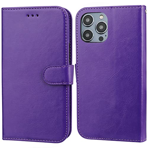 Bocasal Detachable Wallet Case Card Holder for iPhone 14 Pro Max Purple | RFID Blocking Kickstand Card Slots Holder PU Leather Magnetic Shockproof Wrist Strap Removable Flip Protective Cover 6.7 inch - color: Purple