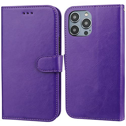 Bocasal Detachable Wallet Case Card Holder for iPhone 14 Pro Max Purple | RFID Blocking Kickstand Card Slots Holder PU Leather Magnetic Shockproof Wrist Strap Removable Flip Protective Cover 6.7 inch - color: Purple