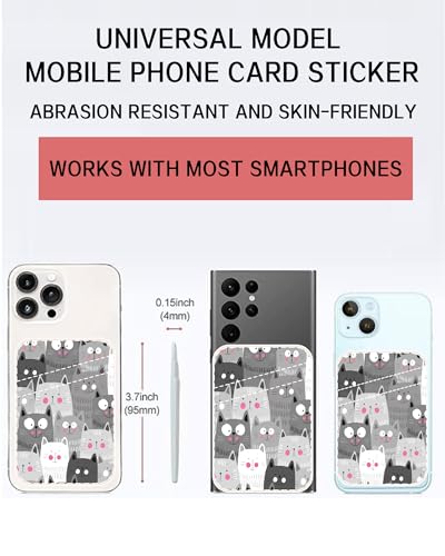 Dual Pocket Leather Phone Wallet Adhesive Stick On, Cute Card Holder, Credit Card Holder for Phone Case, Grey Cute Cats - color: Grey Cute Cats