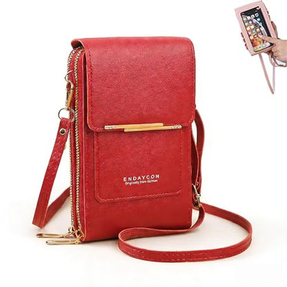 Women's Touchscreen Phone Crossbody Bag, Anti-theft Leather Phone Wallet, Perfect Holiday Gift - color: Red