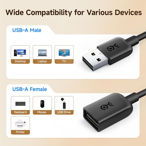 Cable Matters 3-Pack USB Extension Cable, USB Extender, 6ft, Black - size: 6 Feet, style: 3-Pack
