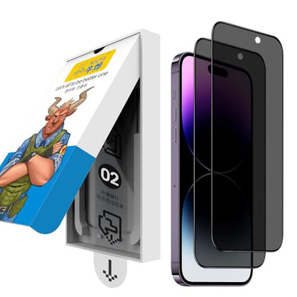 2 Packing Privacy Screen Protector for iPhone 14 Pro Max, Bubble-and-Dust-Free iPhone Anti-SPY Tempered screen protector privacy glass, Durable and Drop-Proof with 9H Hardness, Easy Installation