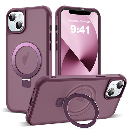 SKYLMW Compatible with iPhone 13/14 Case with Stand,Wine Red | iPhone 13 Case iPhone 14 Case 6.1",Magnetic Ring Stand,Compatible with MagSafe,Military-Grade Protection,Great Grip Feeling - color: Wine Red, size: Iphone 13 & Iphone 14