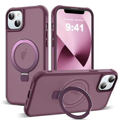SKYLMW Compatible with iPhone 13/14 Case with Stand,Wine Red | iPhone 13 Case iPhone 14 Case 6.1",Magnetic Ring Stand,Compatible with MagSafe,Military-Grade Protection,Great Grip Feeling - color: Wine Red, size: Iphone 13 & Iphone 14