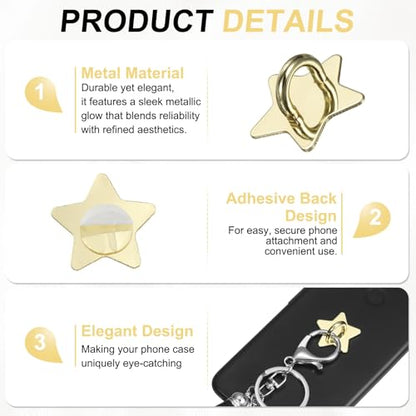 PATIKIL Metal Phone Charm Hook 1", 12Pcs Adhesive Star Shaped Phone Finger Grip Hook Smartphones Keychain Ring Charm Loop for DIY Tablet Case Accessories, Gold - color: Gold