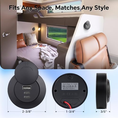 acegoo 72W 3-Port RV USB Outlet, Surface Mount 12V USB Fast Charger Socket - color: 2 Pcs