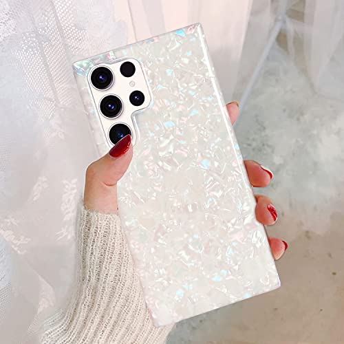 J.west Galaxy S23 Ultra Case 5G 6.8-inch, Luxury Sparkle Glitter Translucent Clear Opal Pearly Thinfoil Design Shiny Slim Print Soft Silicone Protective Phone Case Cover for Women Girls