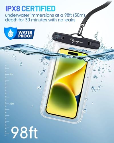 Rynapac IPX8 Waterproof Phone Pouch - 8.5in, 2 Pack Waterproof Phone Case for iPhone 17 16 15 Pro Max, Galaxy S26 S25 Ultra, Cellphone Dry Bag with Lanyard for Beach Vacation Travel Cruise Essentials - color: [Black + Black] Waterproof Phone Pouch