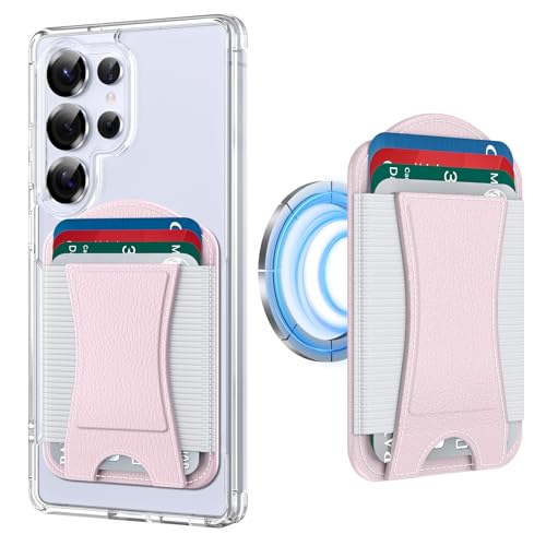 YWXTW 2026 Upgraded Magnetic Wallet for Samsung Galaxy S26/S25/S24 Series and iPhone 17/16/15/14/13/12 Models, 6 Cards Holder, Minimalist Slim Leather Magnet Wallet - color: Pink