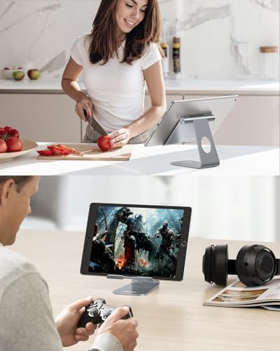 OMOTON T1 Adjustable Tablet Stand for Desk, Aluminum Holder for iPad Grey - color: Grey