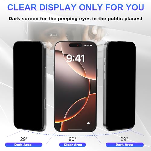 2-Pack Privacy Screen Protector for iPhone 15 Plus, Anti-Spy Tempered Glass, 3D Curved Edges, 3X Shatterproof, Easy Installation Tool, Full Coverage Case Friendly