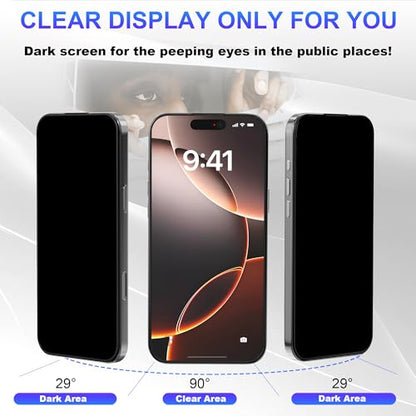 2-Pack Privacy Screen Protector for iPhone 15 Plus, Anti-Spy Tempered Glass, 3D Curved Edges, 3X Shatterproof, Easy Installation Tool, Full Coverage Case Friendly