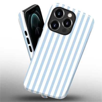 Compatible with iPhone 12/12 Pro Case,Glossy 2-in-1 Sleek All-Inclusive Dual-Layer Material Soft TPU + PC Back for Blue Stripes Geometric Pastel Summer Beach - color: Blue Stripes Geometric Pastel Summer Beach-Glossy, size: iPhone 12/12 Pro