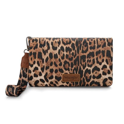Wrangler Leopard Print Wallets Womens Crossbody Wallet Cheetah RFID Blocking Bifold Small Clutch Credit Card Holder Purse - color: B-leopard Brown