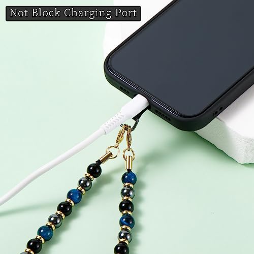 Phone Charm with Beaded Marble, Cell Phone Lanyard with Tether Tab, Phone Chain Strap, Hands-Free Wrist Strap, Phone Strap for Women Compatible with iPhone 14 Pro Max/ 13 Pro Max/ 12 Pro Max/ 11(Blue) - color: Blue Tiger Eye