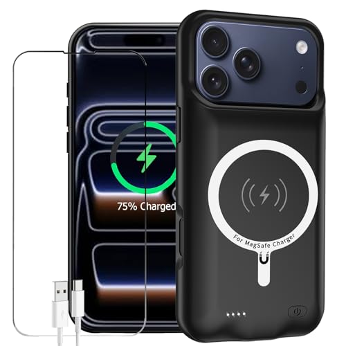 Battery Case for iPhone 17 Pro, Enhanced 10000mAh Portable Protective Wireless Charging Case Support Carplay Compatible with iPhone 17 Pro (6.3 inch) Rechargeable Extended Battery Charger Clip(Black) - size: iPhone 17 Pro