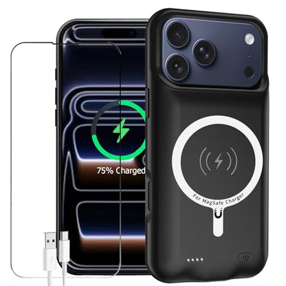 Battery Case for iPhone 17 Pro, Enhanced 10000mAh Portable Protective Wireless Charging Case Support Carplay Compatible with iPhone 17 Pro (6.3 inch) Rechargeable Extended Battery Charger Clip(Black) - size: iPhone 17 Pro
