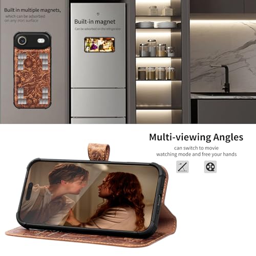 Leather Case Compatible with iPhone 17 Air Wallet 6.5" Dark Brown | Genuine Leather 2-in-1 Magnetic Detachable Shockproof,Flip Folio Cover with Card Slot,Wireless Charging RFID Blocking brown - color: Dark brown, size: 17 Air