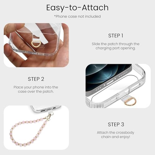Phone Charm Wrist Strap Marble Beaded Chain Detachable Bracelet Lanyard Hand Wristlet Strap Fashion Accessories Finger Grip with 3 Tether Tab for Women Girl Universal for iPhone 16 Pro Max Rose Quartz