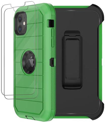 for iPhone 12 Case, iPhone 12 Pro Case with Belt Clip Holster, 2X Screen Protector, Heavy Duty Military Grade Full Body Shockproof Rugged Protective Cover for iPhone 12/12 Pro (Green Black B) - color: Green Black B