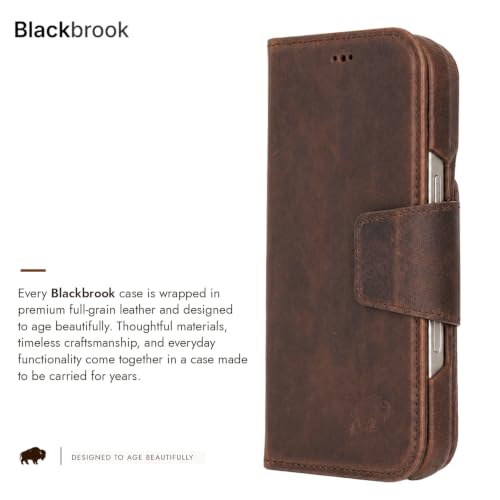 BLACKBROOK Detachable Leather Wallet Case Compatible with iPhone Air | Full-grain detachable folio with RFID blocking, 3 card slots, ID window, built-in kickstand, wireless charging, handcrafted. - color: Distressed Coffee, size: iPhone 17 Air