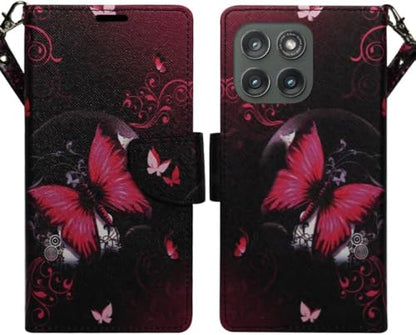 ZASE for Motorola Moto G 5G (2025/2026) Moto G Play (2026) Wallet Phone Case Protective Cover [RFID Blocking] PU Leather Purse Magnetic Closure w/Kickstand Card Slot Wrist Strap (Black Pink Butterfly) - color: Black Pink Butterfly