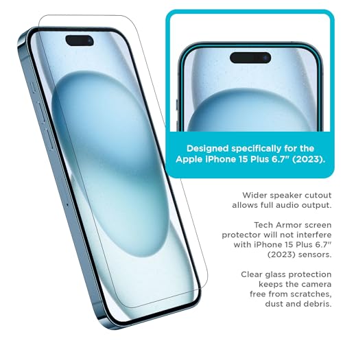 Tech Armor Screen Protector for iPhone 15 Plus, Ballistic Glass, 3-Pack - size: iPhone 15 Plus-6.7 Inch