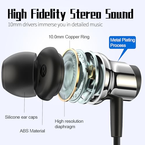 USB C Headphones Wired Earbuds for Samsung Galaxy S26 S25 S24 A57 iPhone 17 - color: Black