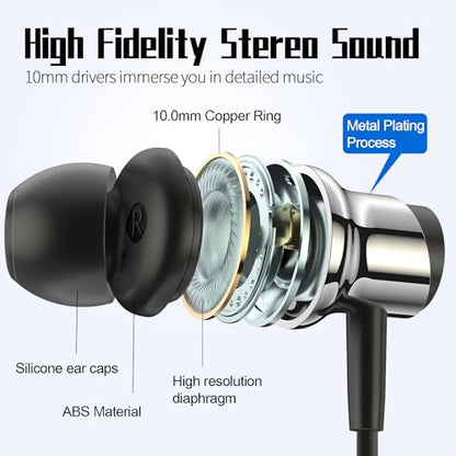USB C Headphones Wired Earbuds for Samsung Galaxy S26 S25 S24 A57 iPhone 17 - color: Black