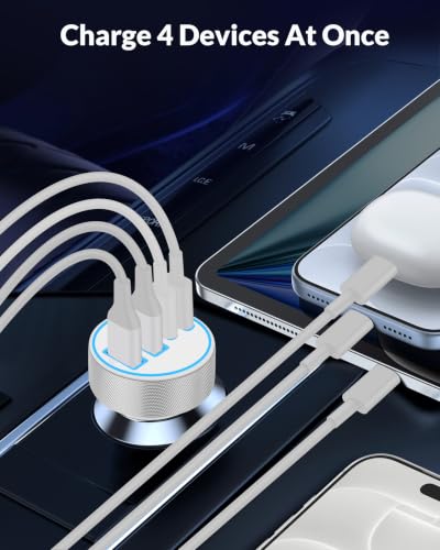 iPhone 18 17 16 Car Charger Fast Charging, 90W 4Port USB C Fast Car Charger - color: White