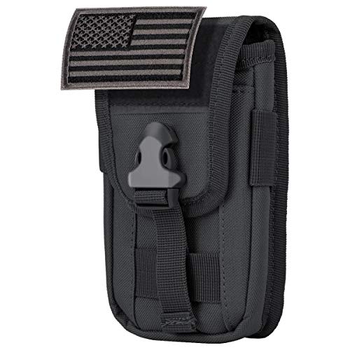 Tactical Phone Holster Pouch Case, Molle Gadget Bag Molle Attachment Belt Holder Waist Bag for 4.7"-6.9" with US Flag Patch for iPhone 18 Pro Max/17 Pro/16 Pro/15 Pro - color: Black