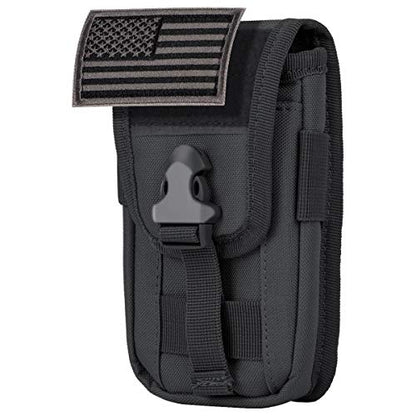 Tactical Phone Holster Pouch Case, Molle Gadget Bag Molle Attachment Belt Holder Waist Bag for 4.7"-6.9" with US Flag Patch for iPhone 18 Pro Max/17 Pro/16 Pro/15 Pro - color: Black