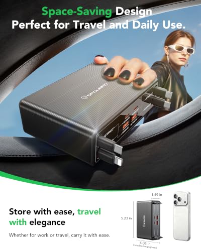 8-in-1 Retractable Charging Station for Multiple Devices, USB-C GaN Hub