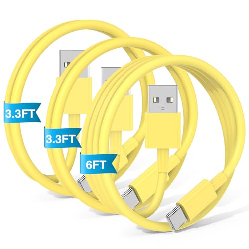 3-Pack Yellow [3.3FT+3.3FT+6FT] USB A to USB C Cable，USB to USB C Car Carplay Cable for iPhone 16 15 Pro Plus Pro Max，for iPad Pro/Air/Mini，for Samsung S24/S23/S22/S21，for MacBook Pro/Air and More - color: Yellow, size: 6FT+3.3FT+3.3FT