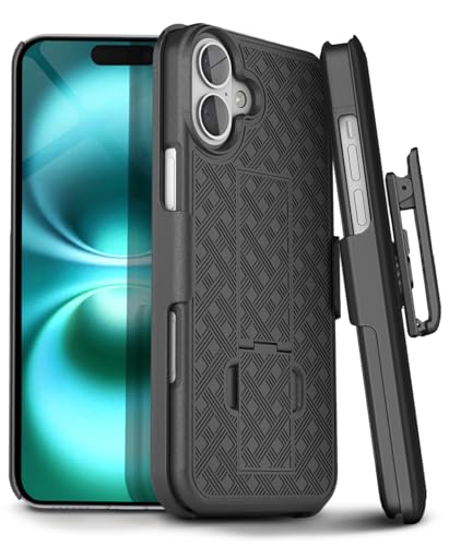 MOTIVE for iPhone 16 Case with Belt Clip, Rigid, Kickstand | 6.1" | Ranger v1 Series, Black, 360° holster, open-top/open-bottom port access, textured grip, slim - size: iPhone 16