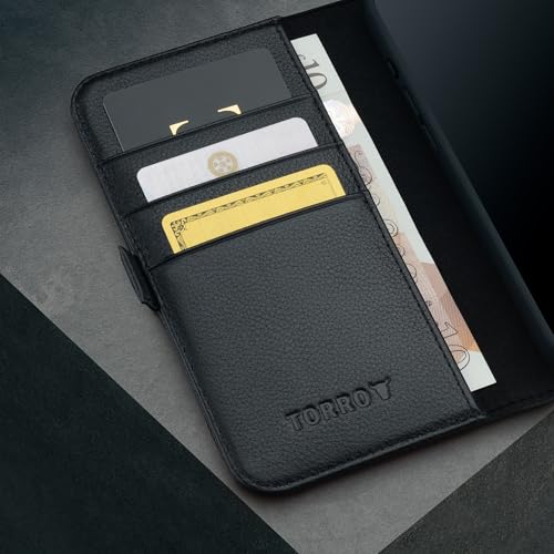 TORRO Premium Leather Case Compatible with iPhone 16 Pro 6.3" – Genuine Leather Wallet Flip Folio Case with Kickstand and Card Slots (Compatible with Official MagSafe Chargers) - Black - color: Black