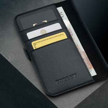 TORRO Premium Leather Case Compatible with iPhone 16 Pro 6.3" – Genuine Leather Wallet Flip Folio Case with Kickstand and Card Slots (Compatible with Official MagSafe Chargers) - Black - color: Black