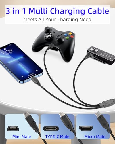 3 in 1 USB C Splitter Charge Cable, Type C Female to Micro USB and Mini USB and Type C Male Charging Cables,Multi USB-C Splitter Cable Only Support Charging(1FT/2 Pack)